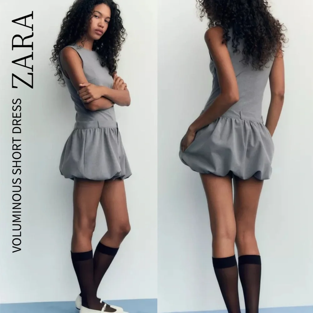 Zara Gray Pleated Sheath Mini Dress - Picture 2 of 5